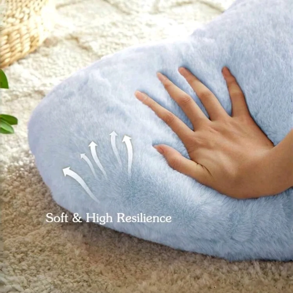 Heart-Shaped Blue Plush Faux Fur Throw Pillow